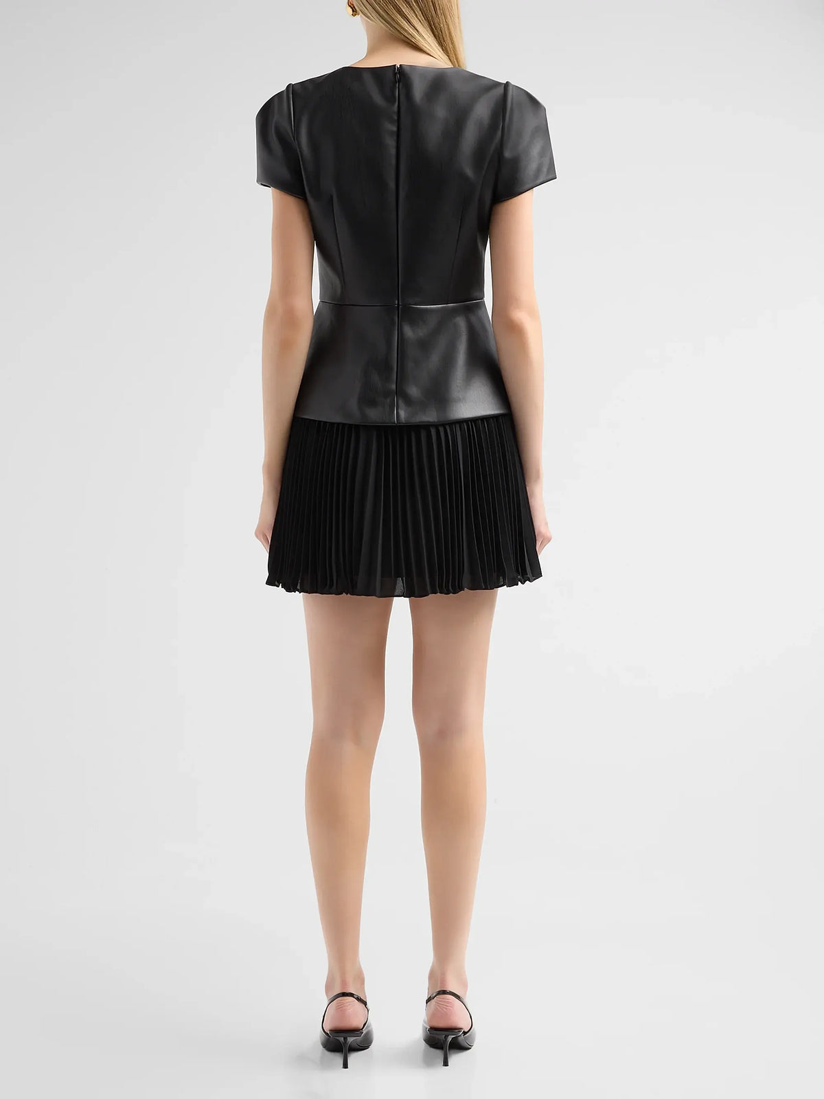 Haddy Leather Pleated Combo Mini Dress