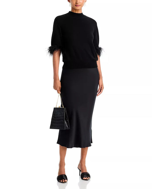 Feather Trim Short Sleeve Sweater