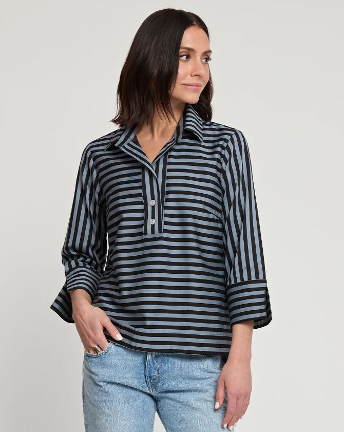 Aileen 3/4 Sleeve Stripe in French Grey