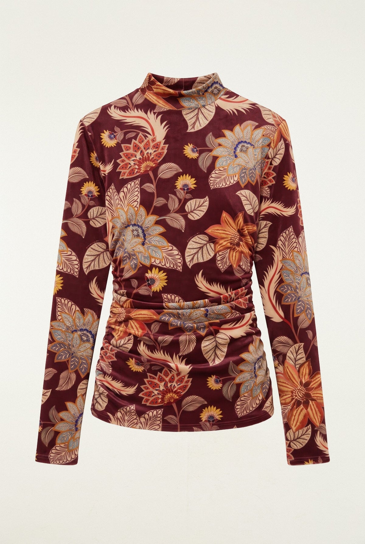 Delhi Floral Burgundy Velvet Jersey Blouse