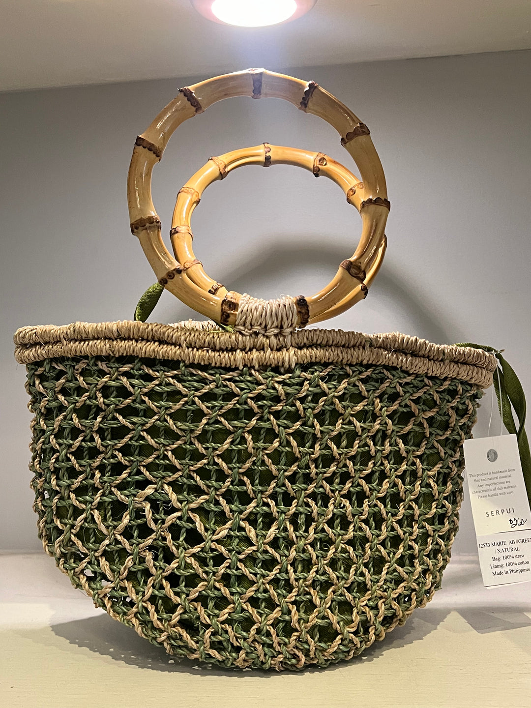 Marie Natural and Green Bag