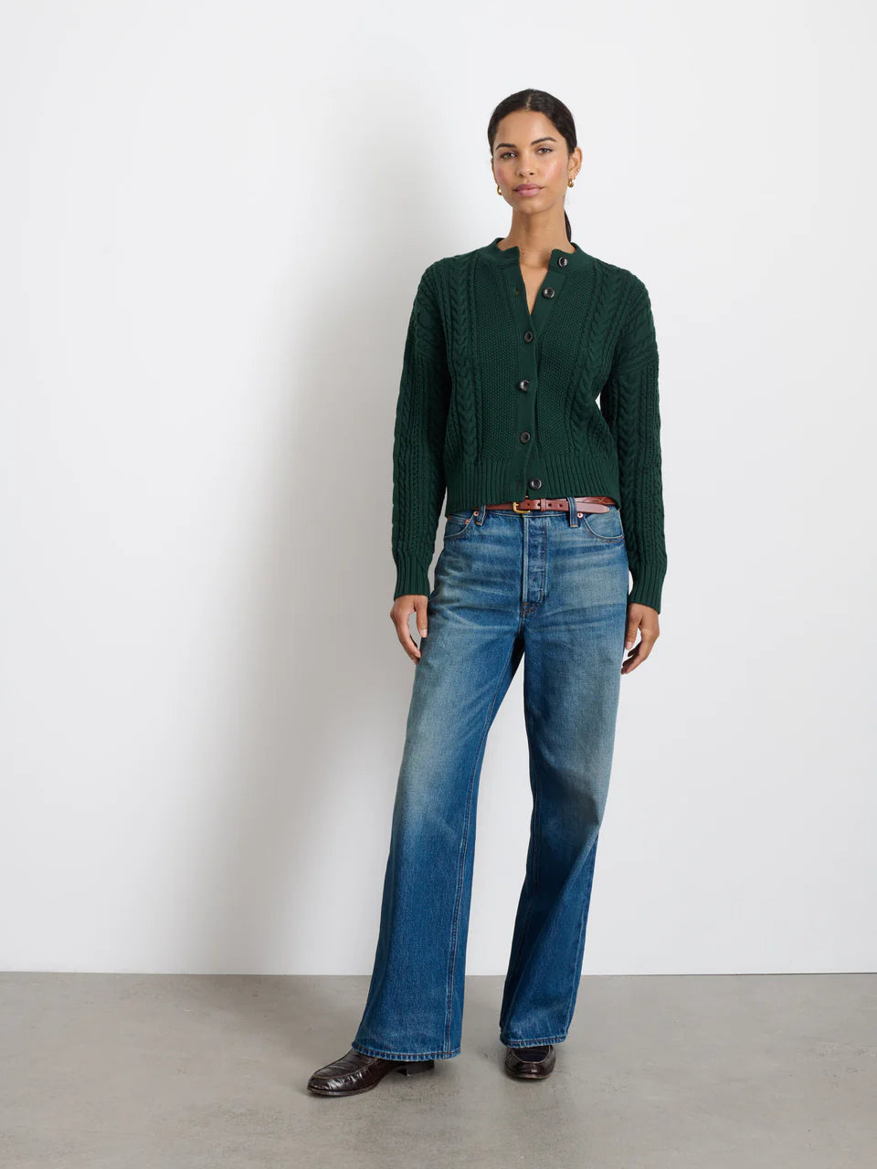 Nico Cable Knit Cardigan in Evergreen