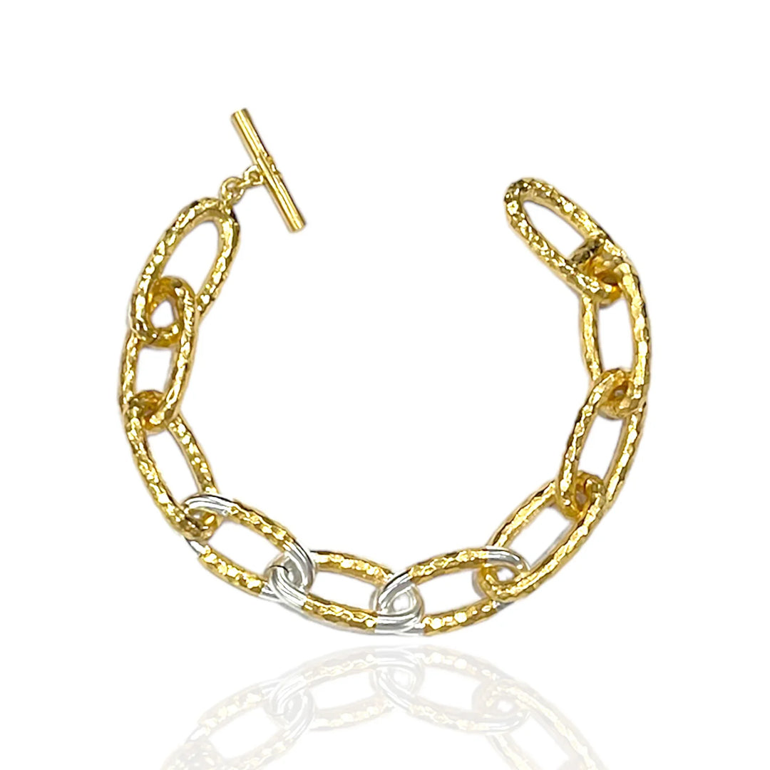 Gold Two-Tone Eli Hammered Chain Bracelet