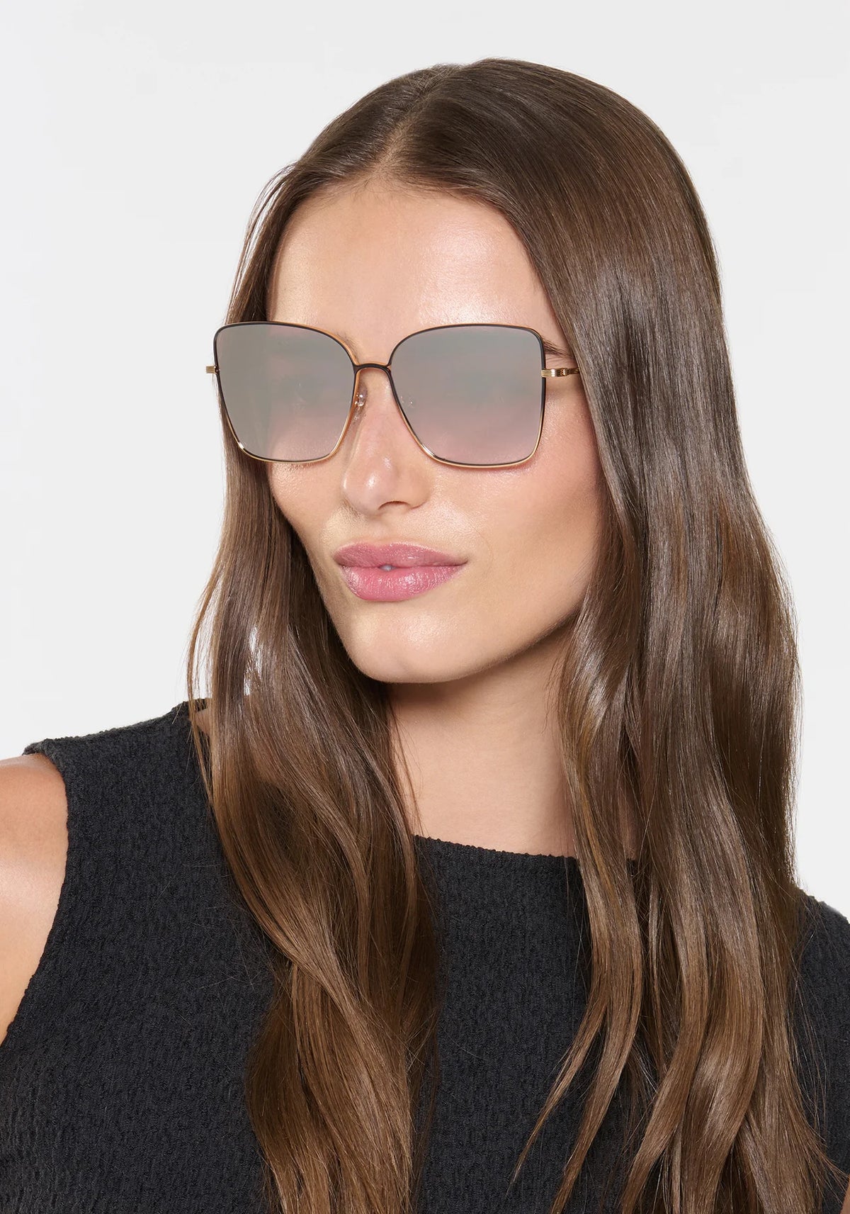 Dolly Sunglasses in Matte Black Fade + Crystal Mirrored