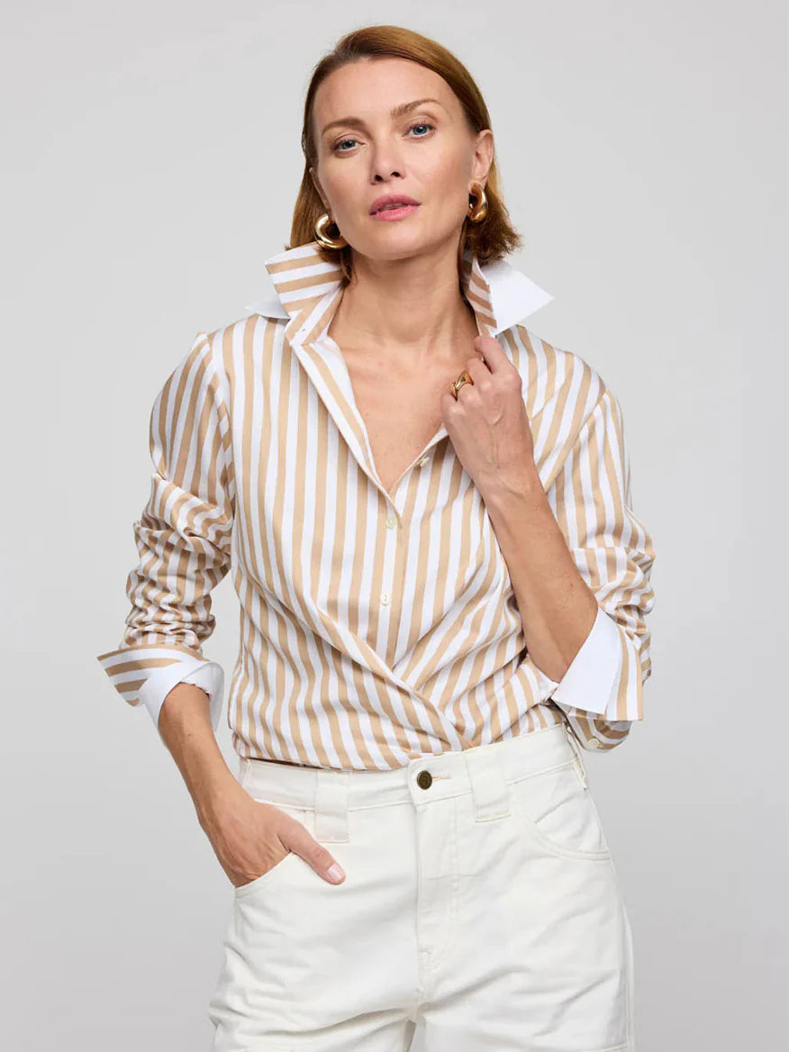 Aileen Blouse in Ecru & Latte Stripe