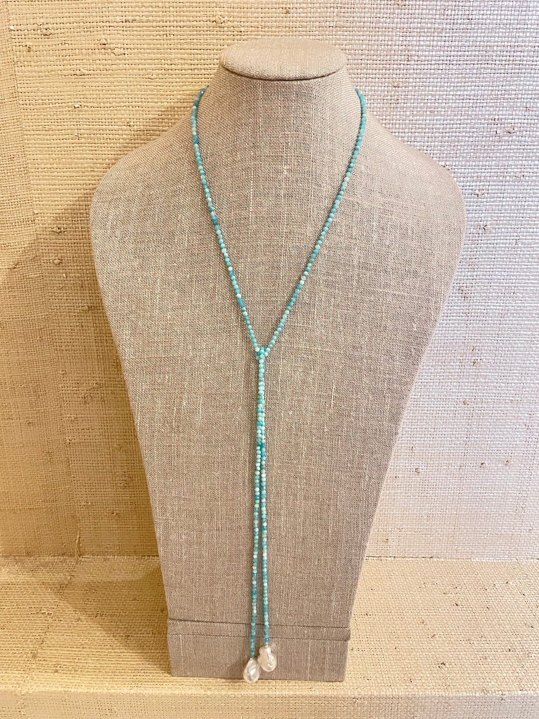 Amazonite and Baroque Pearl Small Lariat