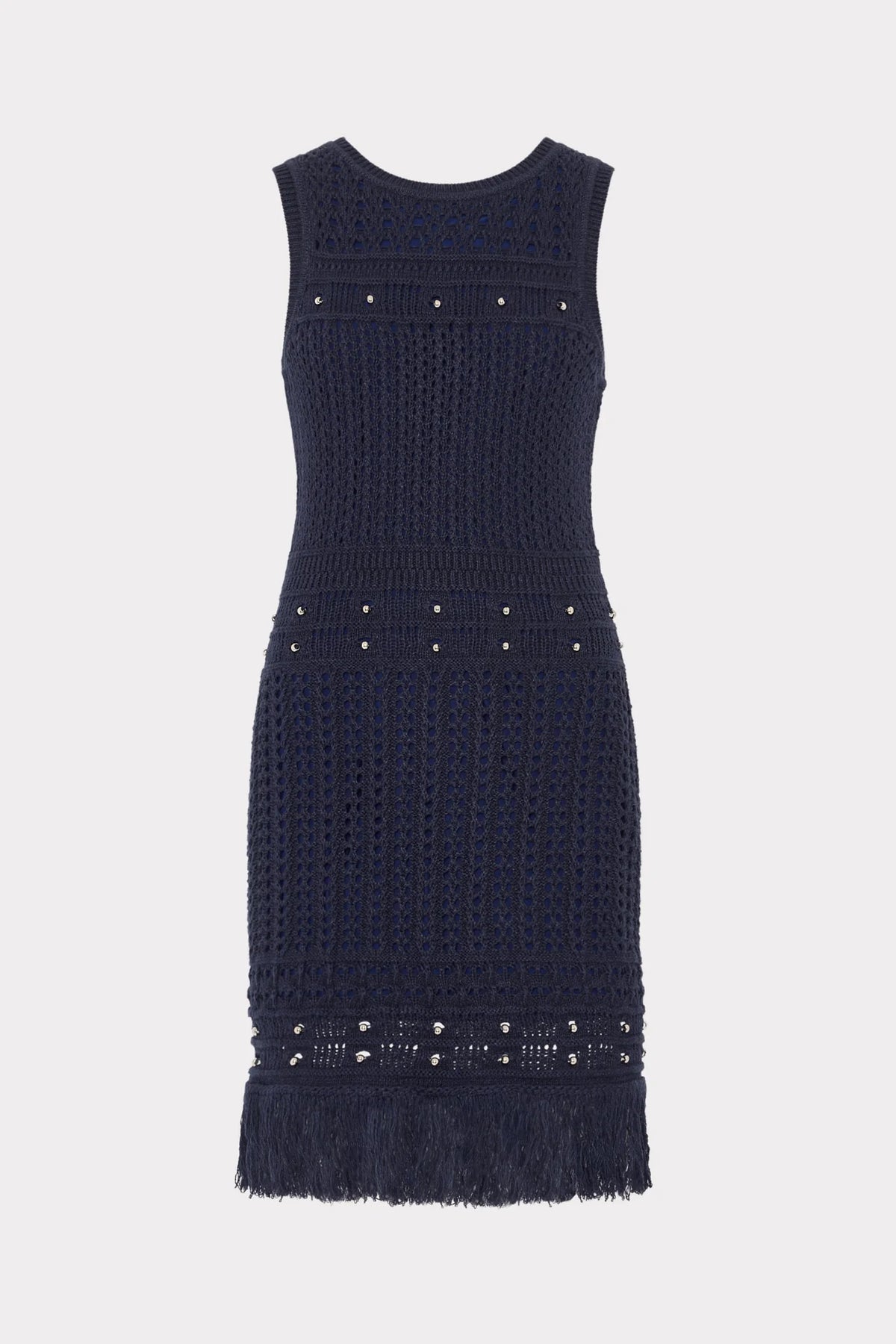 Beaded Fringe Knit Shell Dress