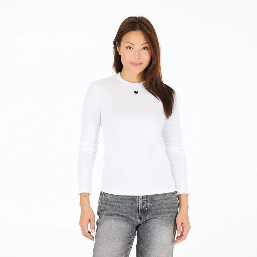 Long Sleeve Rib Tee White and Black Heart