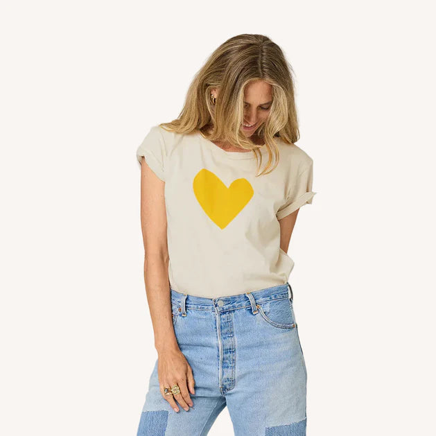 Suke Imperfect Heart Tee in Chalk and Golden Yellow
