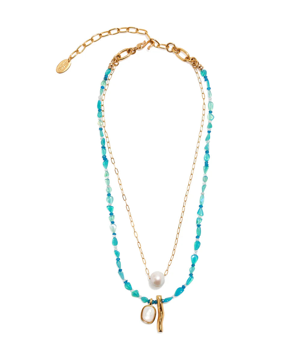 Miyako Necklace Gold & Aquamarine & Blue Opal