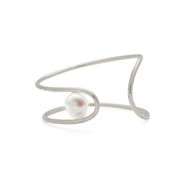 Pearl Swerve Cuff - Rhodium
