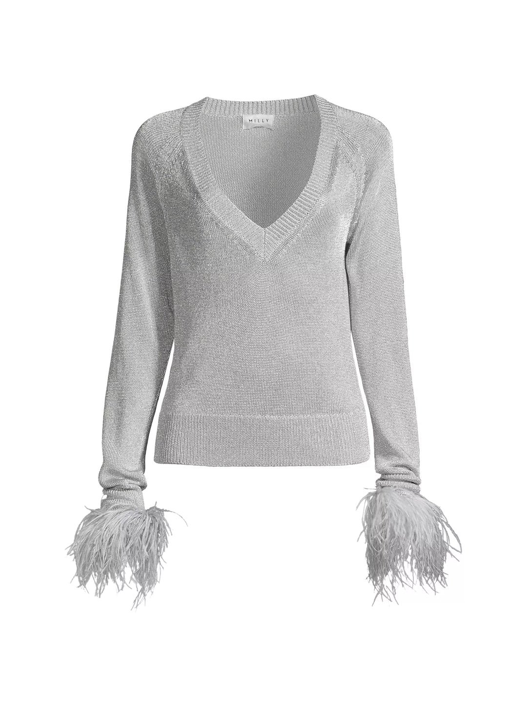 Metallic Feather Cuff V Neck