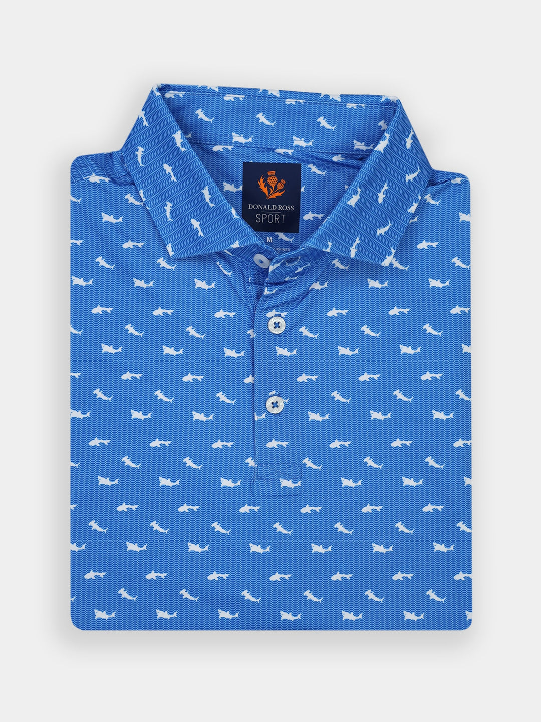 Callan Collared Sport Knit Shirt in Shark Print Azure