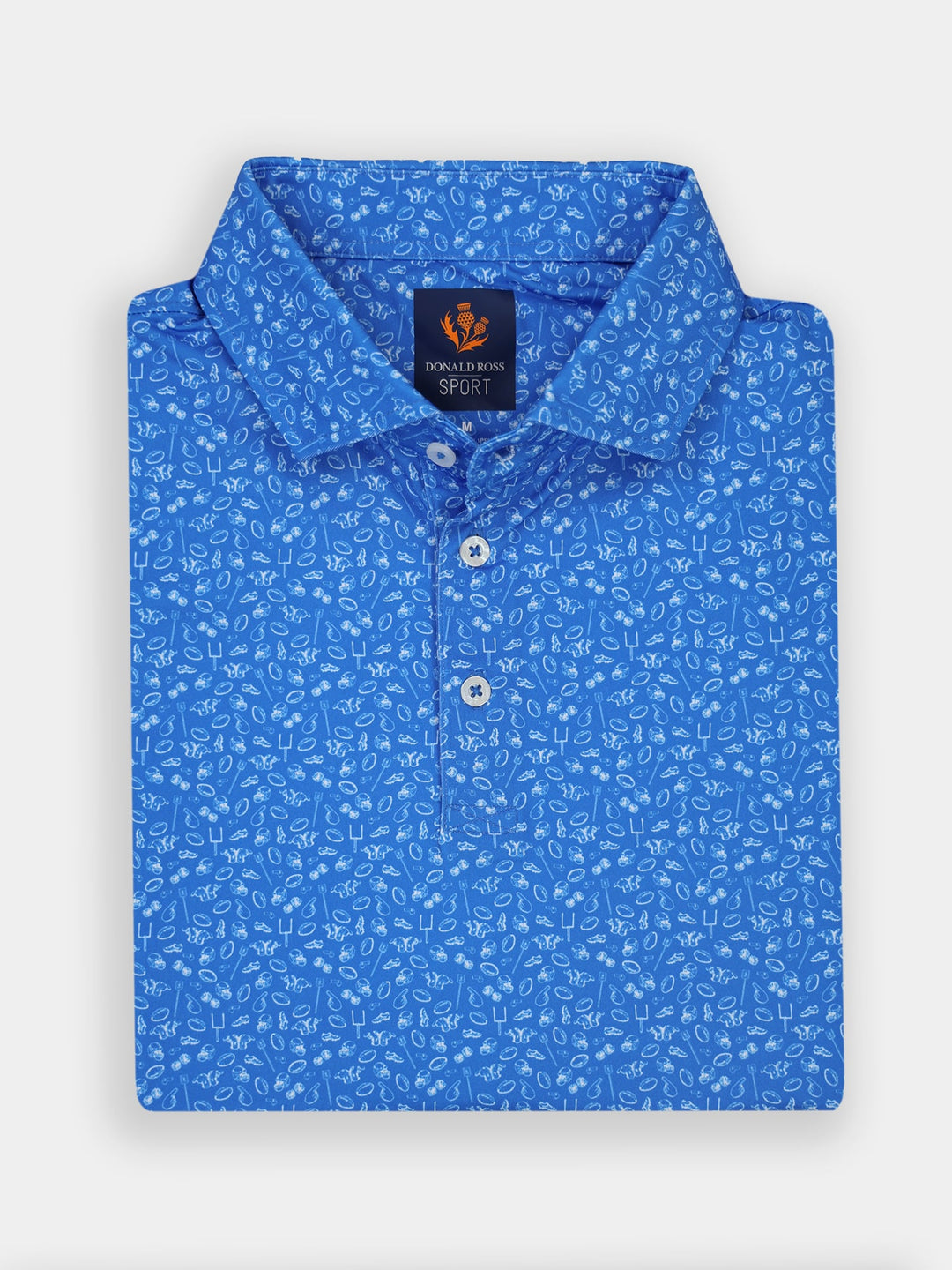 Josh Collared Sport Knit Shirt Football Collage Print Azure