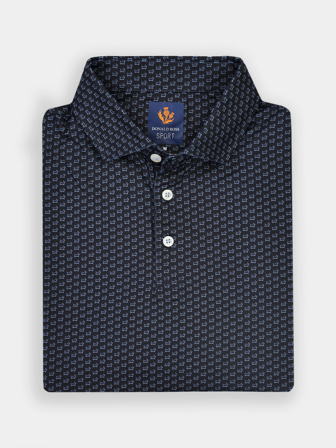 Marvin Collared Sport Knit Shirt Scottish Dog Print Black