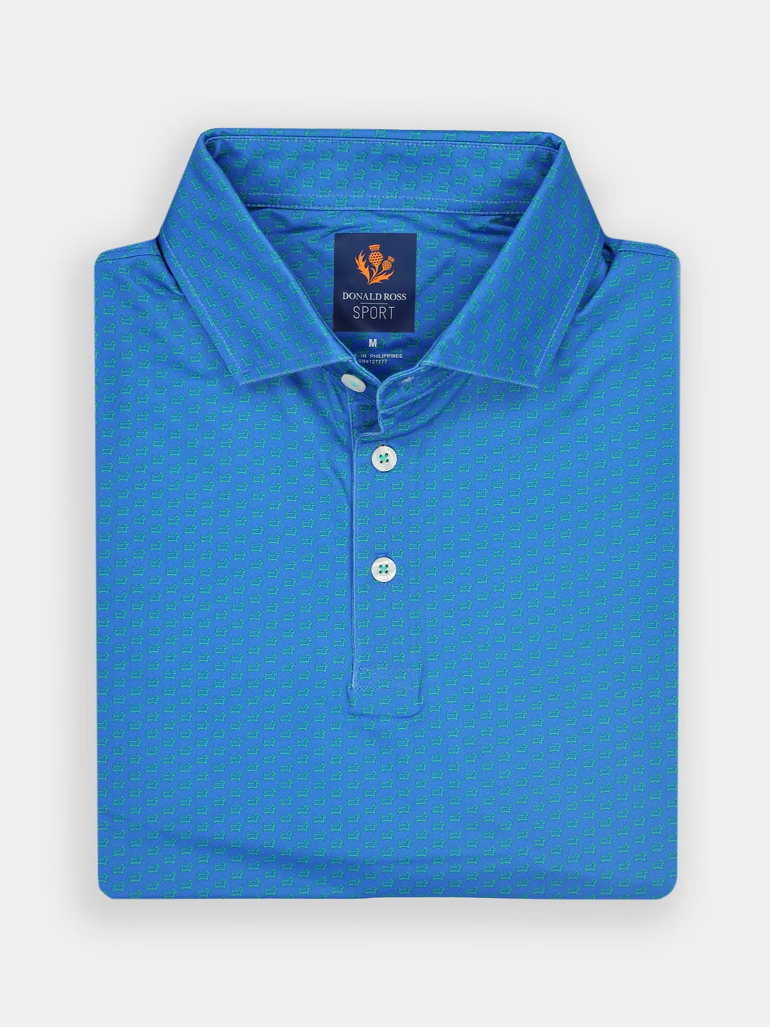Marvin Collared Sport Knit Shirt Scottish Dog Print Azure
