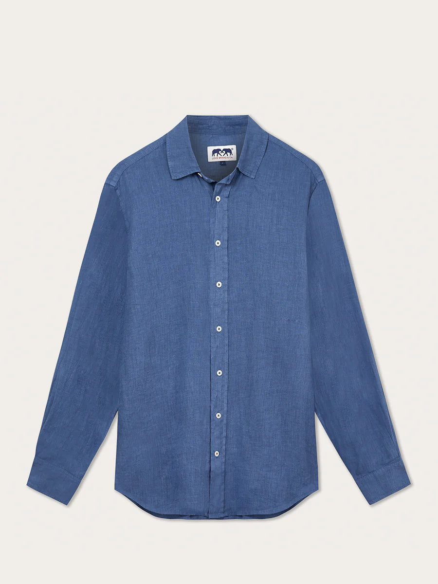 Abaco Mens Linen Shirt in Deep Blue