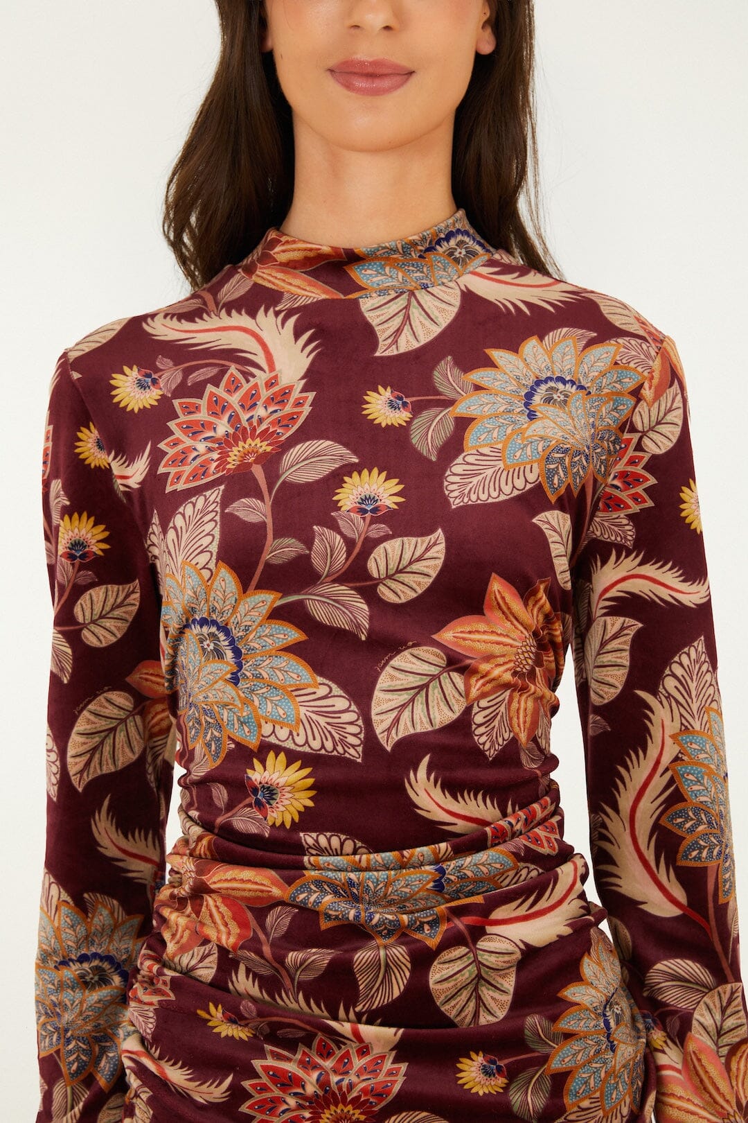 Delhi Floral Burgundy Velvet Jersey Blouse