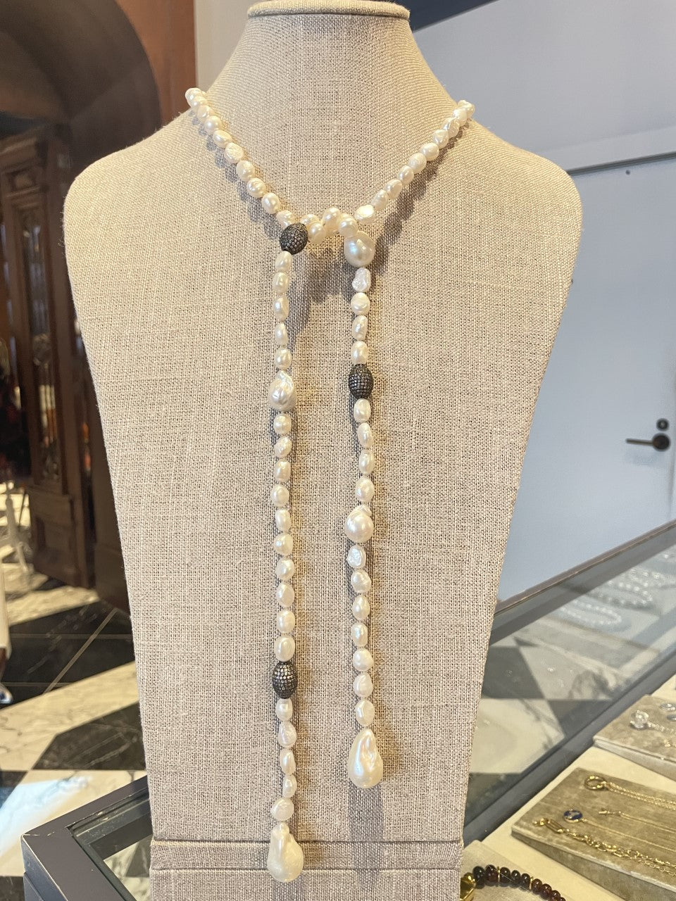 White Pearl and Baroque Pearl Large Lariat
