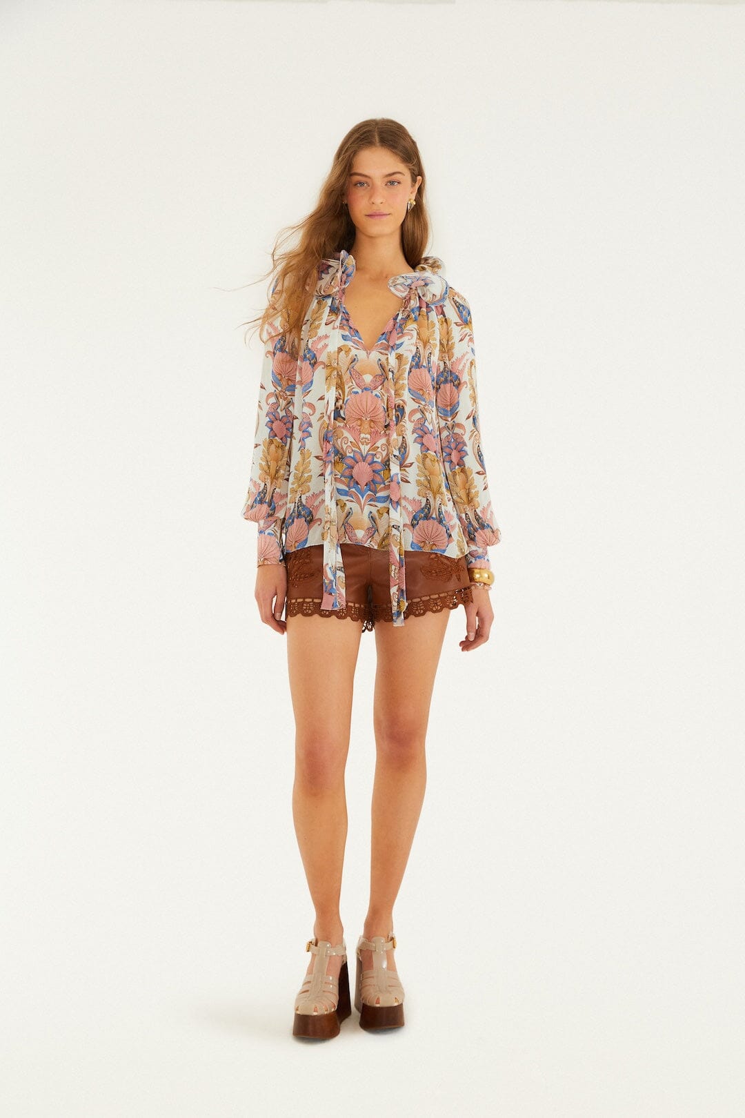 Sea Garden Off-White Long Sleeve Blouse