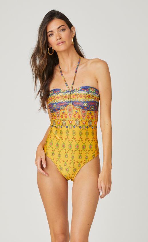 Cinched One Piece in Yellow Multi
