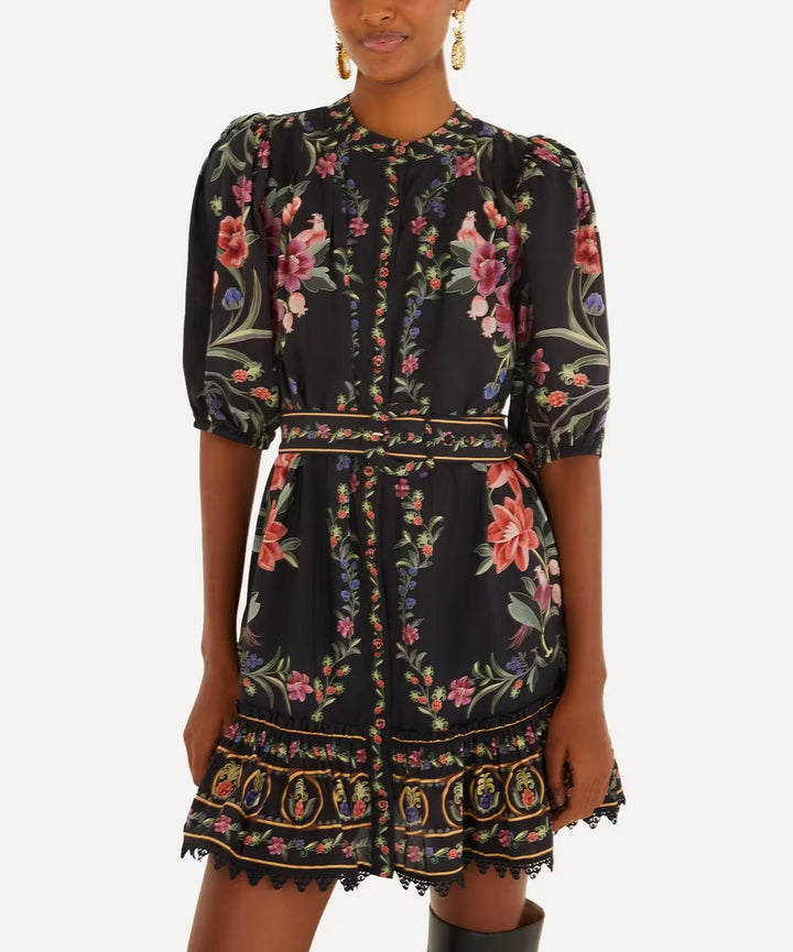 Black Belle Garden Lace Belted Mini Dress