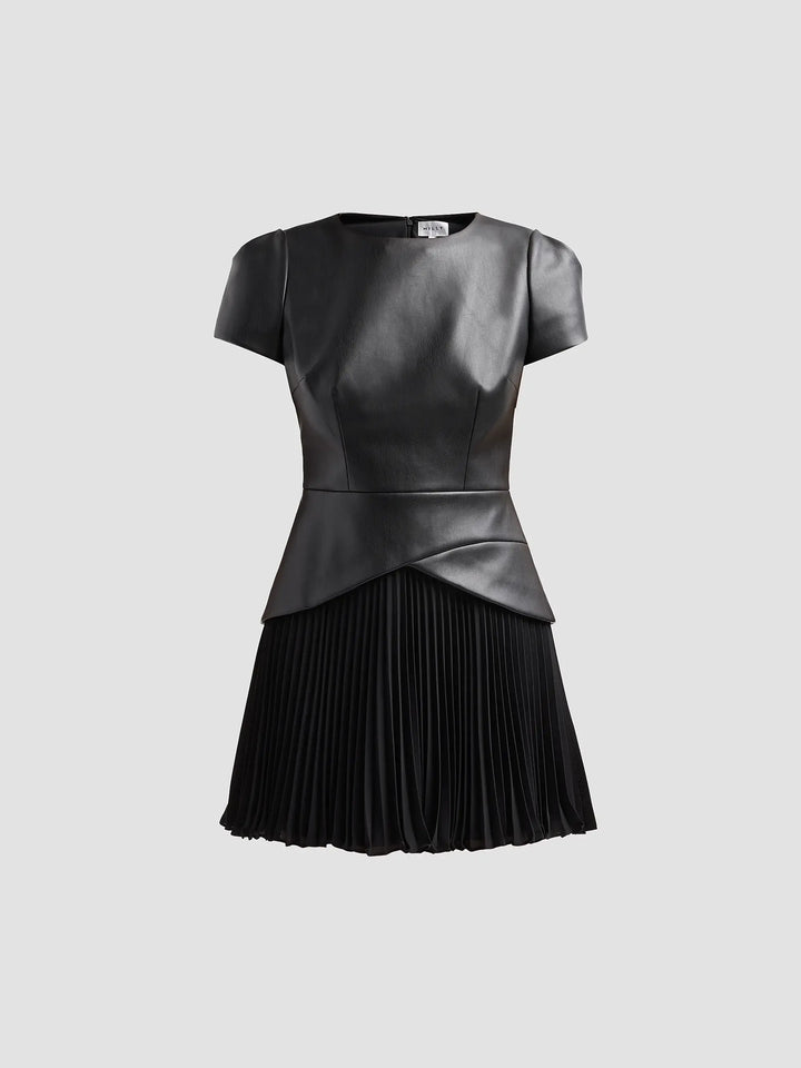 Haddy Leather Pleated Combo Mini Dress