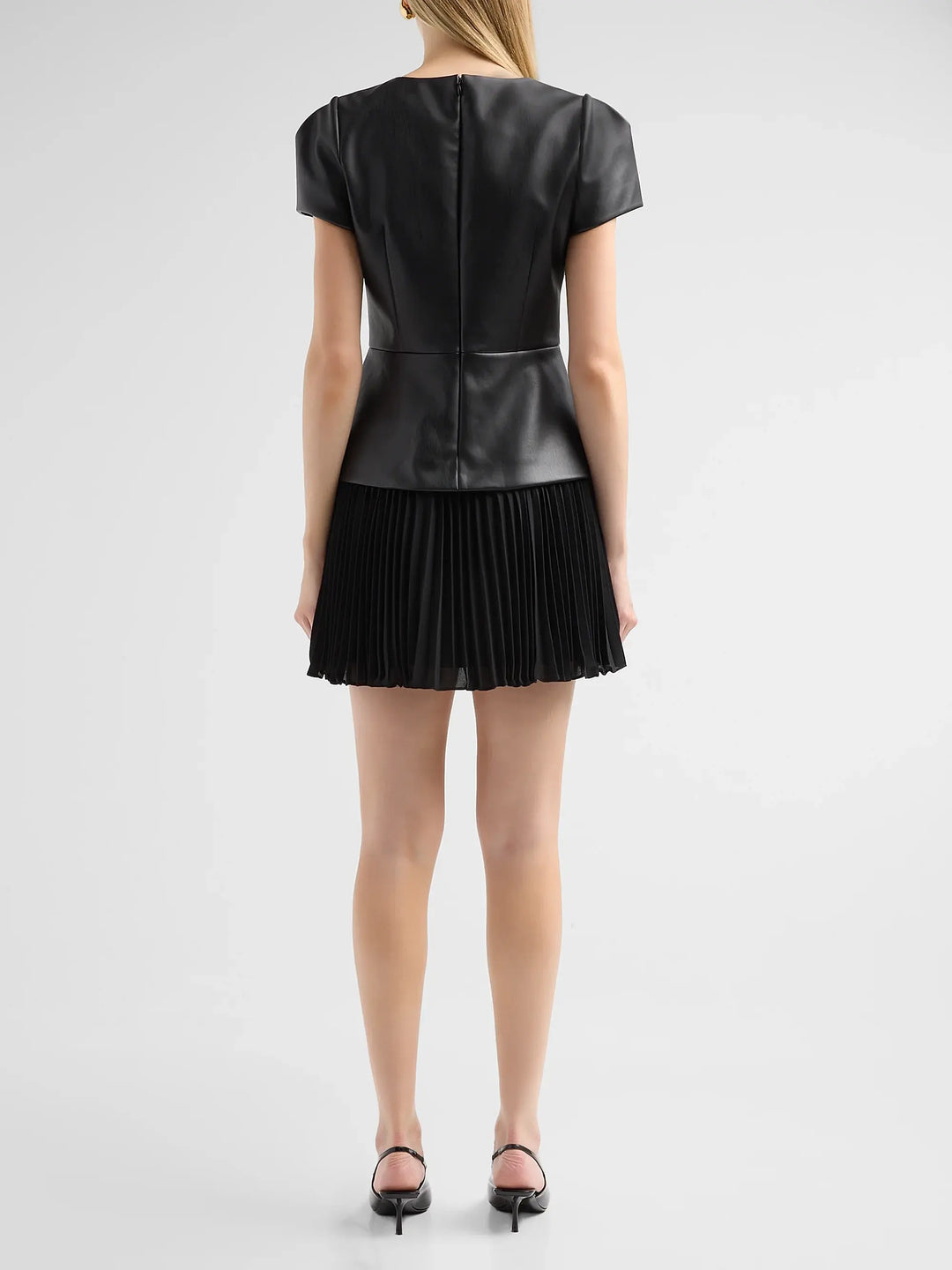 Haddy Leather Pleated Combo Mini Dress