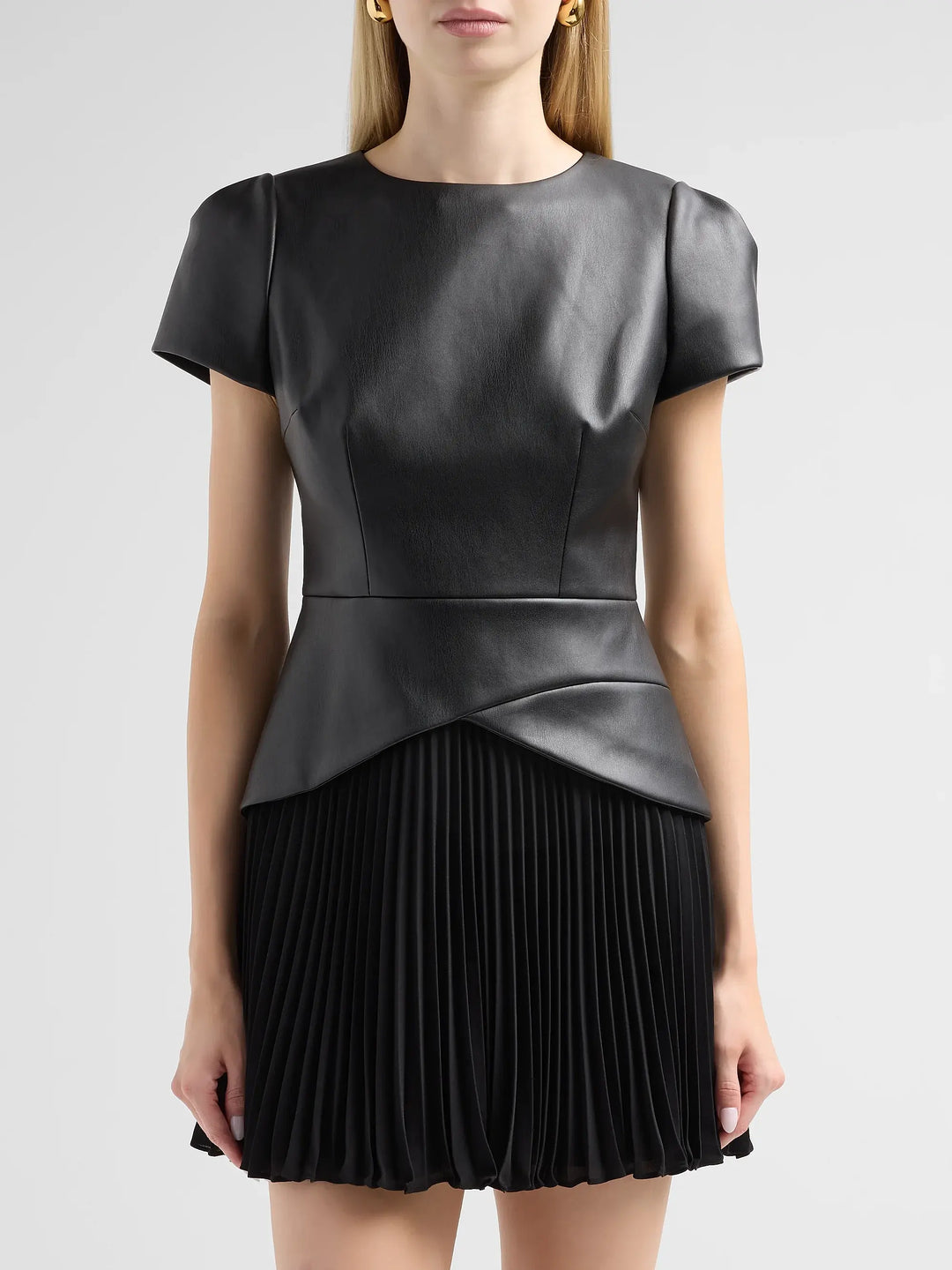 Haddy Leather Pleated Combo Mini Dress