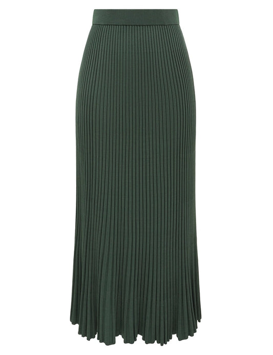 Pleated Rib Midi Skirt in Dark Green