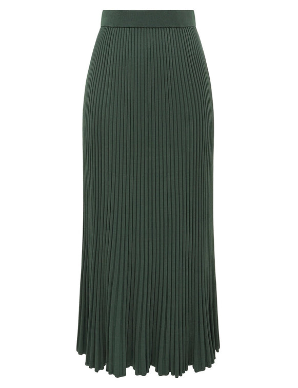 Pleated Rib Midi Skirt in Dark Green