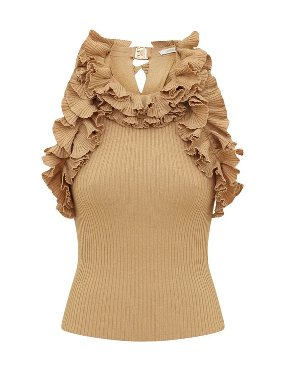 Luna Metallic Ruffle Tank
