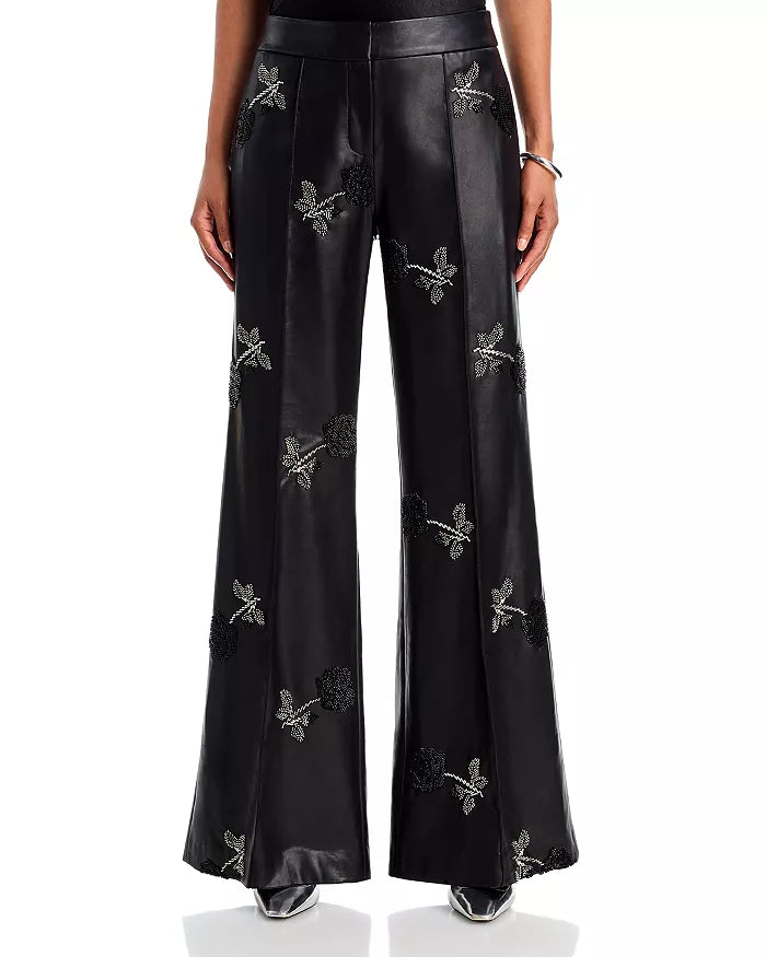 Nash Faux Leather Beaded Wide Leg Pants