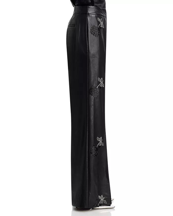 Nash Faux Leather Beaded Wide Leg Pants