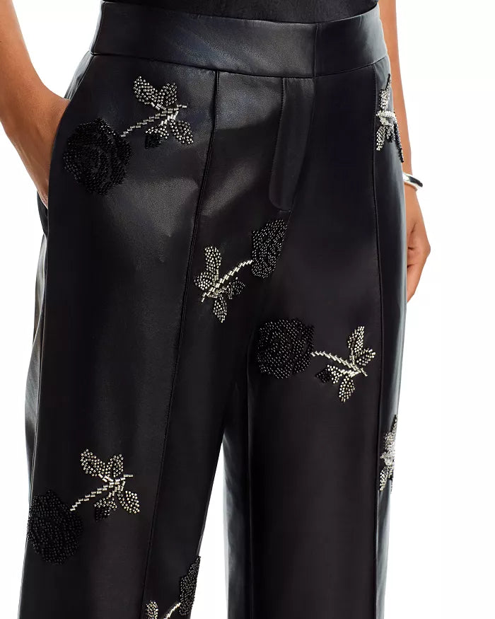 Nash Faux Leather Beaded Wide Leg Pants