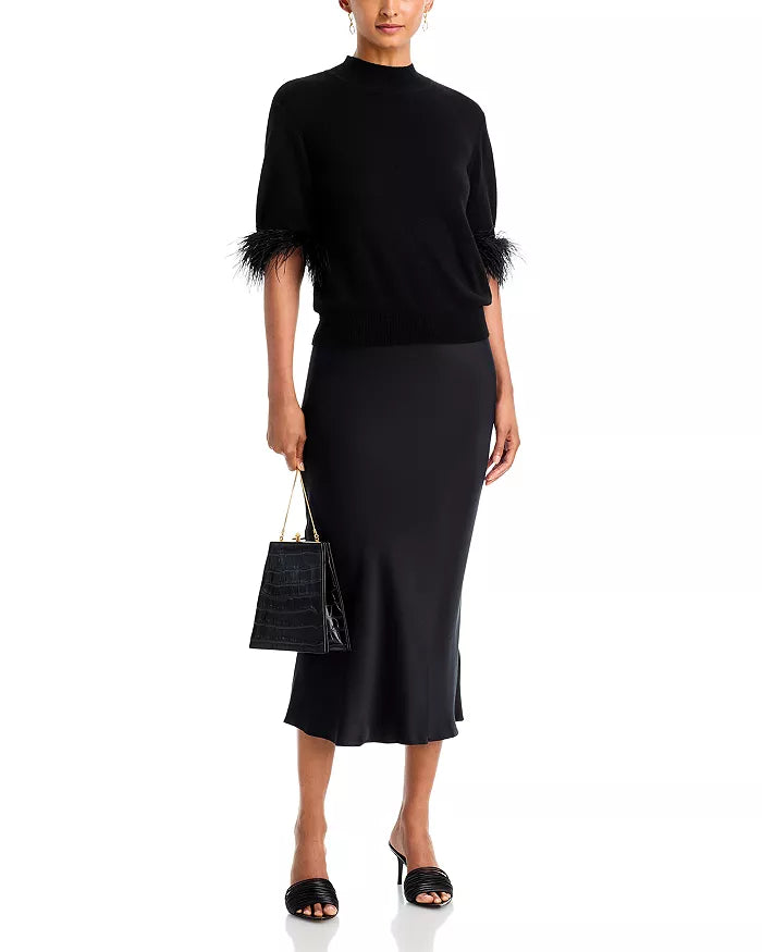 Feather Trim Short Sleeve Sweater