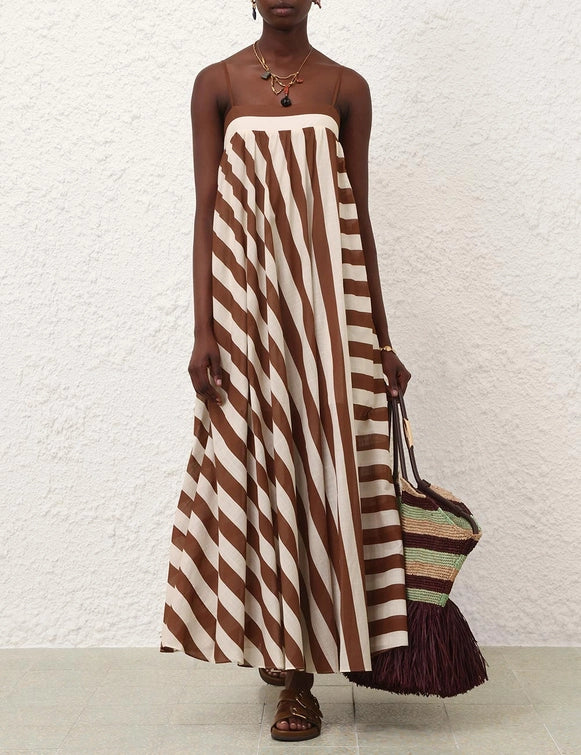 Daylight Stripe Maxi Dress in Choc/Cream Stripe