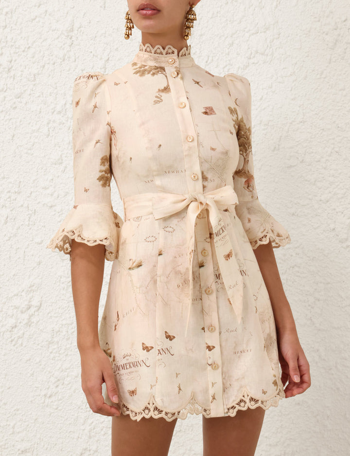 Applique Mini Dress in Map Print