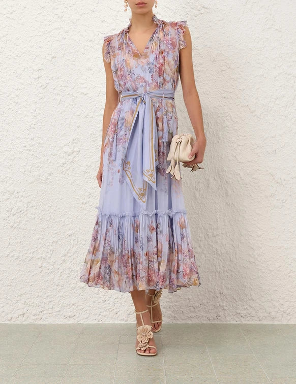 Valiant Flutter Dress in Blue Floral