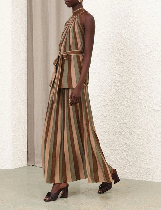 Hypnotic Midi Skirt Metallic Green Stripe