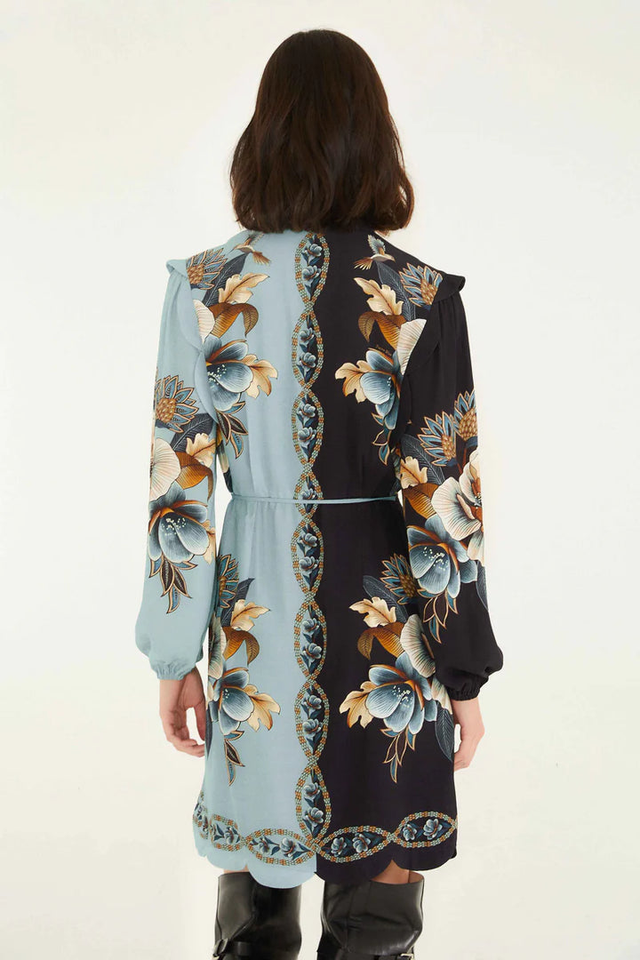 SNAKE GARDEN MIX WRAP WAVY MINI DRESS