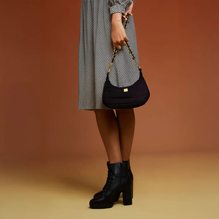 Mini Moon Bag in Black Suede