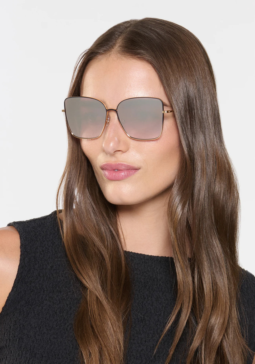 Dolly Sunglasses in Matte Black Fade + Crystal Mirrored
