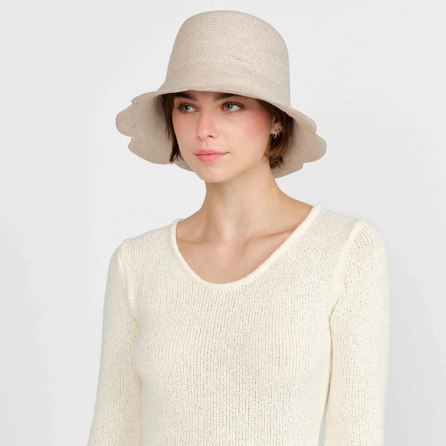 Scallop Crochet Bucket Hat in Greige
