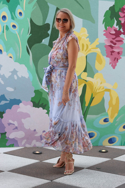 Valiant Flutter Dress in Blue Floral