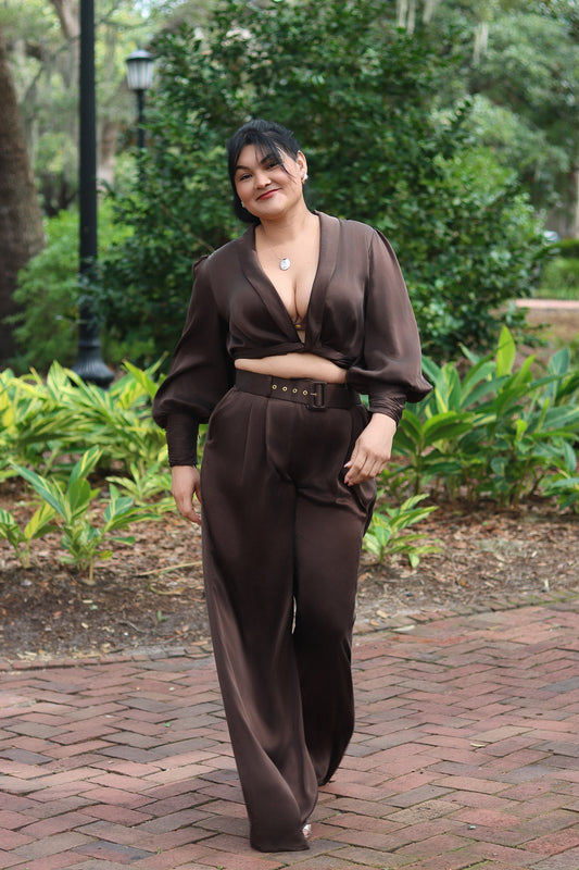Silk Tuck Pant in Bitter Chocolate