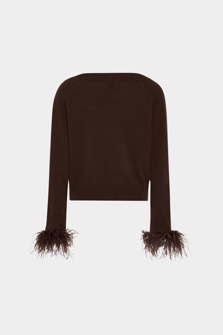 Feather Cuff V-Neck Sweater