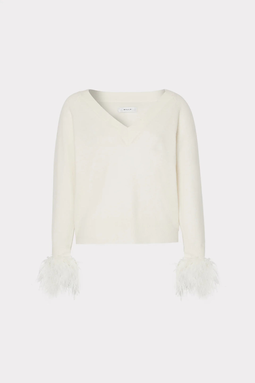 Feather Cuff V-Neck Sweater