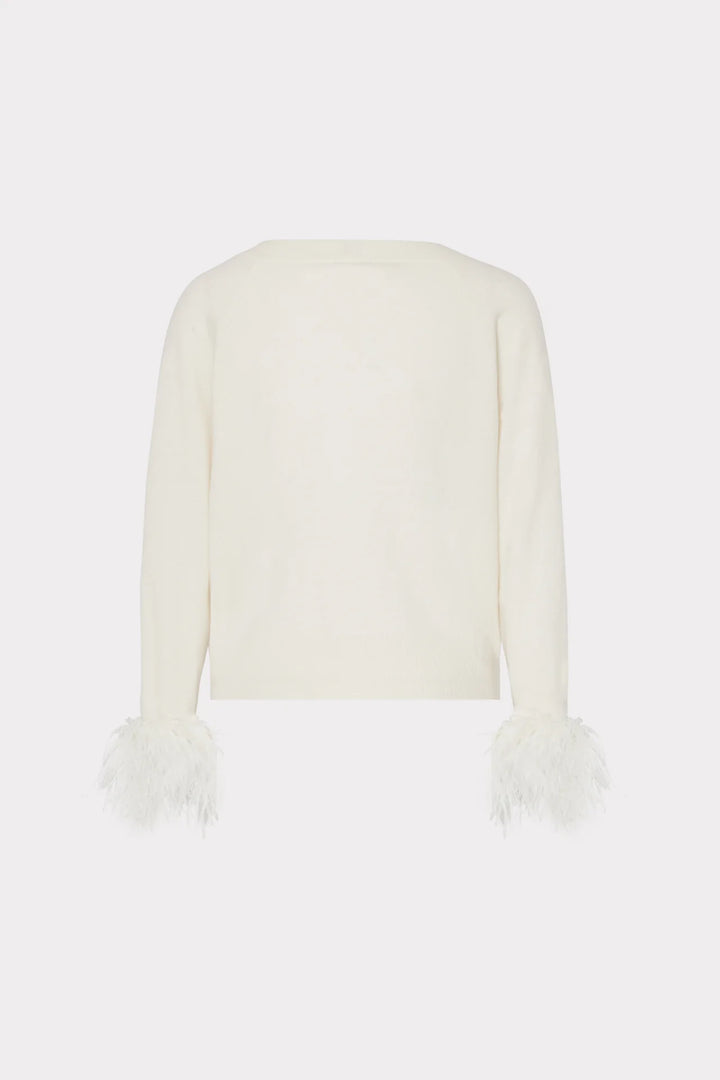 Feather Cuff V-Neck Sweater