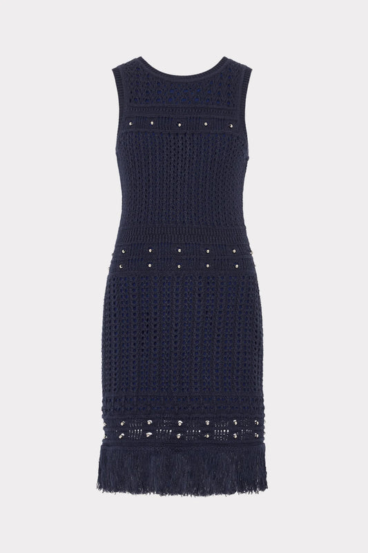 Beaded Fringe Knit Shell Dress